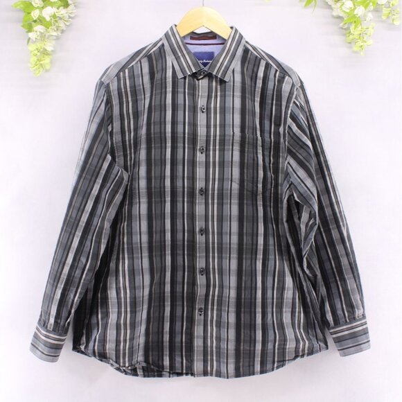 Tommy Bahama Men's Long Sleeve Button Down Shirt Silk Cotton Blend Black/Grey  L - Picture 1 of 7